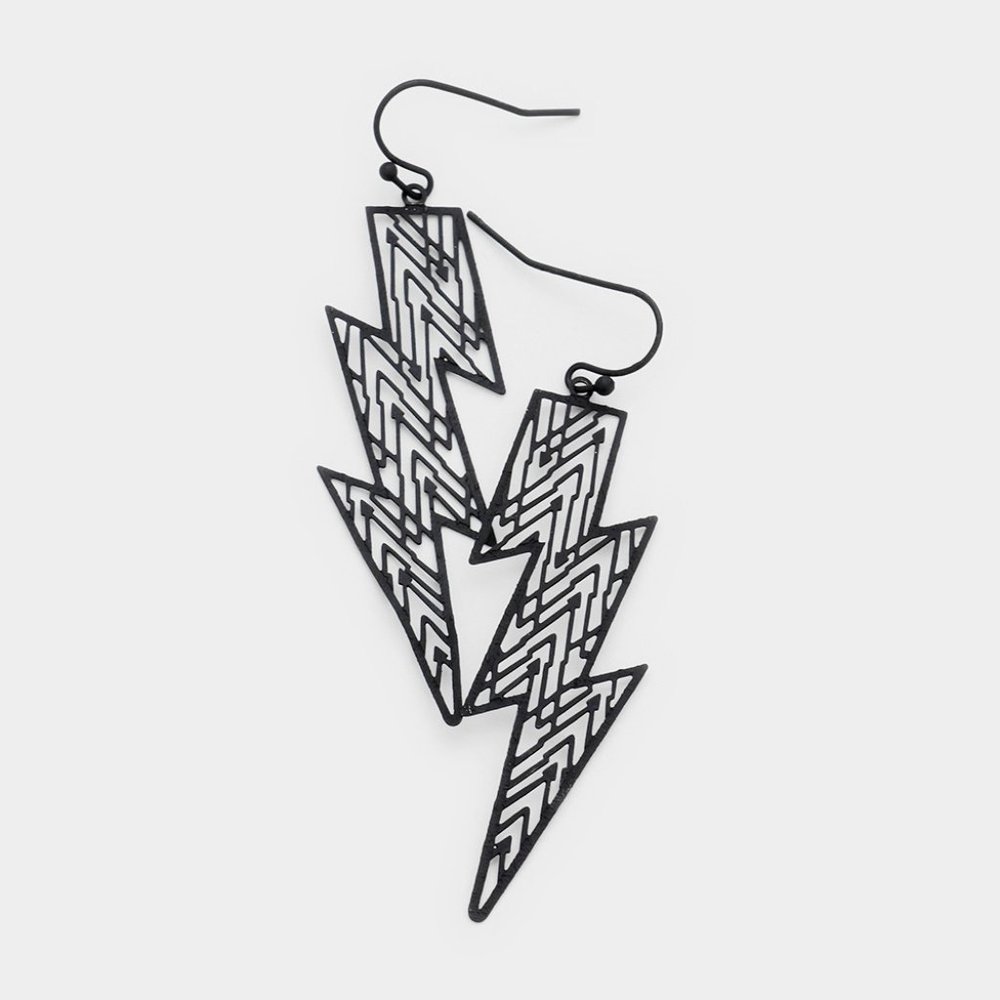 Brass Metal Lightning Bolt Earrings